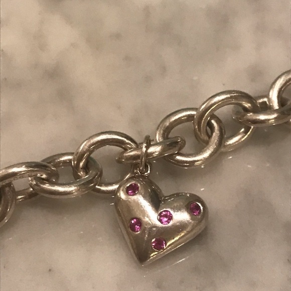 Tiffany & Co. Charm Heart Bracelet w/ Etoile Pink Sapphire & Blue Heart Purse - Picture 6 of 14